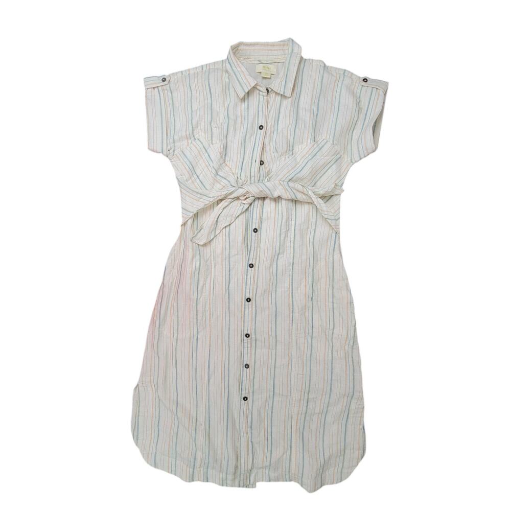 Maeve By Anthropologie Striped Tie front Cotton Shirt Dress Multicolor Size 10